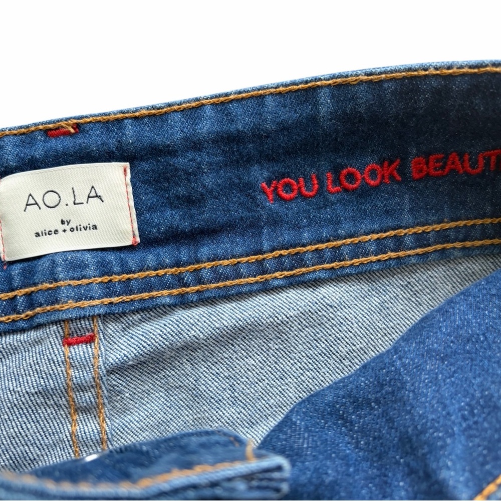 AO.LA  Alice And Olivia Good High Waist Flare Wide Leg Exposed Button, Size 25 - Picture 3 of 9